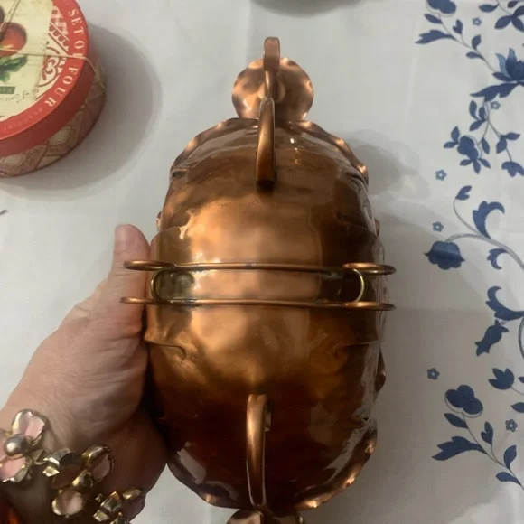 Gregorian solid copper centerpiece bowl with an attached candle holder - Picture 2 of 6